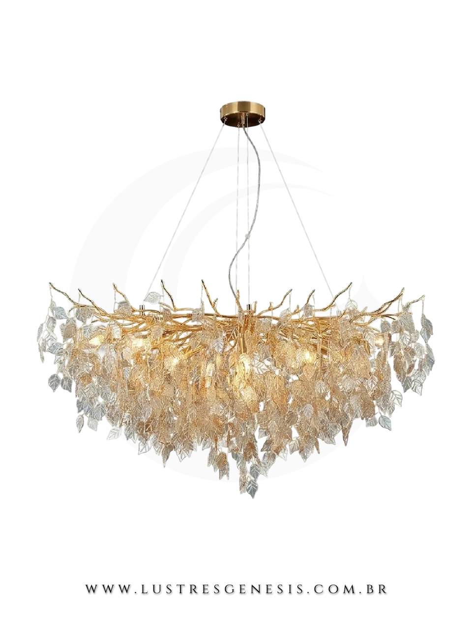 Lustre Pendente Decorativo Cristal Folhas Dourado Design Artistico para Sala Estar Jantar Hall Escadas Pe Direito Duplo